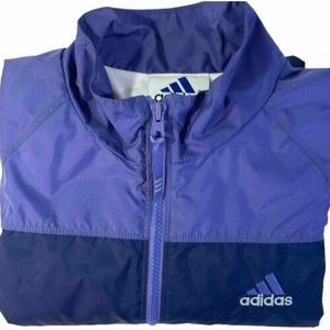 Adidas Jacket Lined Windbreaker Medium Navy And Purple 3 Stripe Zip‎ Up EUC
